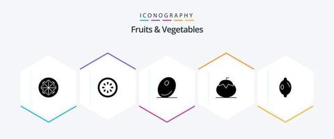 Obst und Gemüse 25 Glyphen-Icon-Pack, einschließlich Zitrusfrüchte. Tomate. Gemüse. gesund. Lebensmittel vektor
