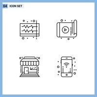 4-Benutzeroberflächen-Linienpaket mit modernen Zeichen und Symbolen des Audio-App-Volumen-Tablet-Marktspeichers editierbare Vektordesign-Elemente vektor