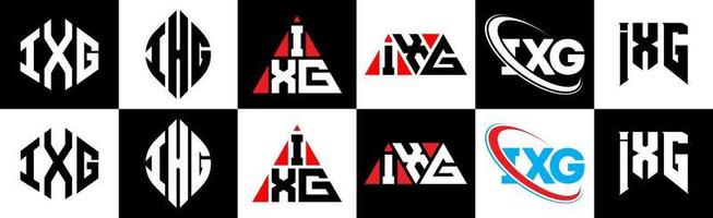ixg-Buchstaben-Logo-Design in sechs Stilen. ixg Polygon, Kreis, Dreieck, Sechseck, flacher und einfacher Stil mit schwarz-weißem Buchstabenlogo in einer Zeichenfläche. ixg minimalistisches und klassisches Logo vektor