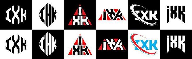 ixk brev logotyp design i sex stil. ixk polygon, cirkel, triangel, sexhörning, platt och enkel stil med svart och vit Färg variation brev logotyp uppsättning i ett rittavla. ixk minimalistisk och klassisk logotyp vektor