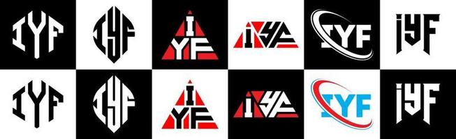 iyf-Buchstaben-Logo-Design in sechs Stilen. iyf Polygon, Kreis, Dreieck, Sechseck, flacher und einfacher Stil mit schwarz-weißem Buchstabenlogo in einer Zeichenfläche. Iyf minimalistisches und klassisches Logo vektor