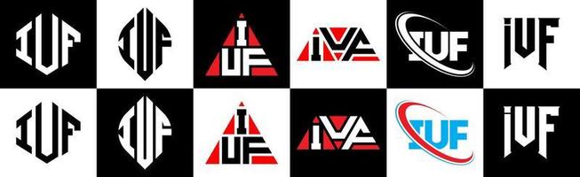 iuf brev logotyp design i sex stil. iuf polygon, cirkel, triangel, sexhörning, platt och enkel stil med svart och vit Färg variation brev logotyp uppsättning i ett rittavla. iuf minimalistisk och klassisk logotyp vektor