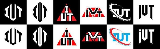 iut-Buchstaben-Logo-Design in sechs Stilen. iut polygon, kreis, dreieck, sechseck, flacher und einfacher stil mit schwarz-weißem buchstabenlogo in einer zeichenfläche. iut minimalistisches und klassisches Logo vektor