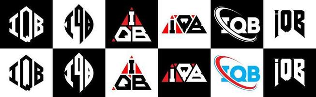iqb-Buchstaben-Logo-Design in sechs Stilen. iqb polygon, kreis, dreieck, sechseck, flacher und einfacher stil mit schwarz-weißem buchstabenlogo in einer zeichenfläche. iqb minimalistisches und klassisches Logo vektor