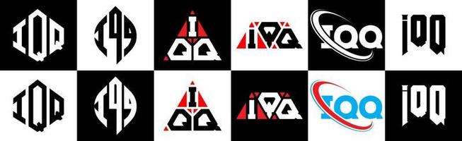 iqq brev logotyp design i sex stil. iqq polygon, cirkel, triangel, sexhörning, platt och enkel stil med svart och vit Färg variation brev logotyp uppsättning i ett rittavla. iqq minimalistisk och klassisk logotyp vektor