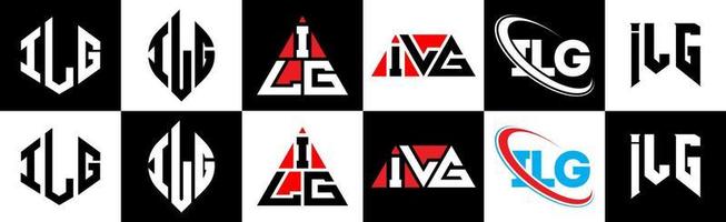 ilg-Buchstaben-Logo-Design in sechs Stilen. ilg-polygon, kreis, dreieck, sechseck, flacher und einfacher stil mit schwarz-weißem buchstabenlogo in einer zeichenfläche. ilg minimalistisches und klassisches Logo vektor