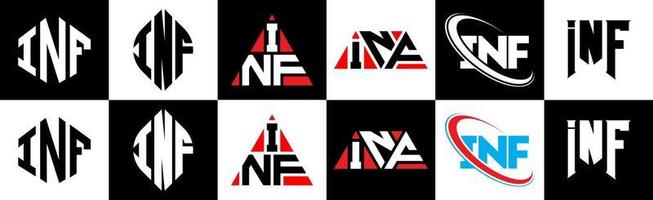 inf-Buchstaben-Logo-Design in sechs Stilen. inf Polygon, Kreis, Dreieck, Sechseck, flacher und einfacher Stil mit schwarz-weißem Buchstabenlogo in einer Zeichenfläche. inf minimalistisches und klassisches Logo vektor