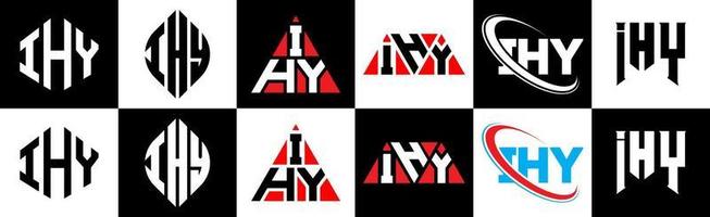 ihy-Buchstaben-Logo-Design in sechs Stilen. ihy polygon, kreis, dreieck, sechseck, flacher und einfacher stil mit schwarz-weißem buchstabenlogo in einer zeichenfläche. Ihy minimalistisches und klassisches Logo vektor