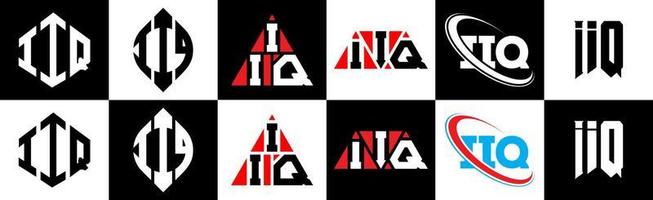 iiq-Buchstaben-Logo-Design in sechs Stilen. iiq polygon, kreis, dreieck, sechseck, flacher und einfacher stil mit schwarz-weißem buchstabenlogo in einer zeichenfläche. iiq minimalistisches und klassisches Logo vektor