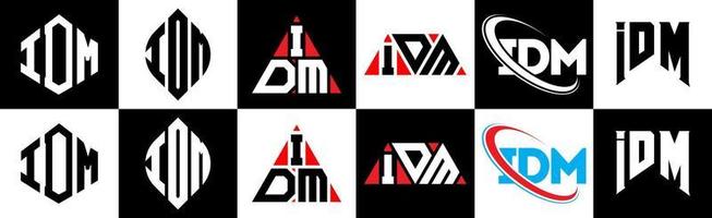 idm brev logotyp design i sex stil. idm polygon, cirkel, triangel, sexhörning, platt och enkel stil med svart och vit Färg variation brev logotyp uppsättning i ett rittavla. idm minimalistisk och klassisk logotyp vektor