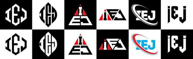 iej-Buchstaben-Logo-Design in sechs Stilen. dh Polygon, Kreis, Dreieck, Sechseck, flacher und einfacher Stil mit schwarz-weißem Buchstabenlogo in einer Zeichenfläche. iej minimalistisches und klassisches Logo vektor