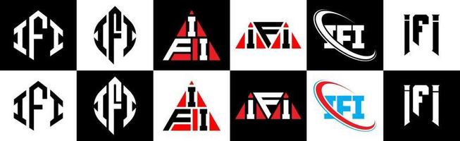ifi-Buchstaben-Logo-Design in sechs Stilen. ifi polygon, kreis, dreieck, sechseck, flacher und einfacher stil mit schwarz-weißem buchstabenlogo in einer zeichenfläche. ifi minimalistisches und klassisches Logo vektor