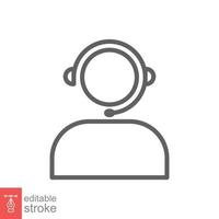 Telemarketer-Symbol. einfacher Gliederungsstil. callcenter-betreiber mit headset, kundendienst, telemarketing-konzept. dünne Linie, lineares Symbol. vektorillustration isoliert. bearbeitbarer Strich eps 10. vektor