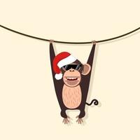 Affe mit Weihnachtsmütze, die die Rebe klettert vektor