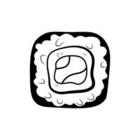 svart och vit kontur sushi ikon med grädde ost och lax. vektor asiatisk mat illustration isolerat