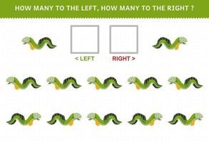 utbildning spel för barn av räkning vänster och rätt bild av söt tecknad serie ål tryckbar under vattnet kalkylblad vektor