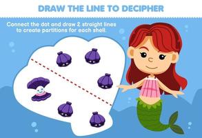 Lernspiel für Kinder Helfen Sie der Meerjungfrau, die Linien zu zeichnen, um jedes druckbare Unterwasser-Arbeitsblatt für Muscheln zu trennen vektor