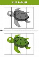 Lernspiel für Kinder schneiden und kleben mit niedlichem Cartoon-Schildkröten-Unterwasser-Arbeitsblatt zum Ausdrucken vektor