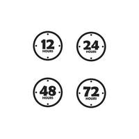 zeichen von 12, 24, 48 und 72 uhr pfeil stunden logo vektor symbol illustration design