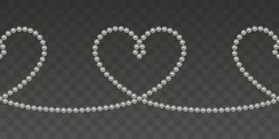 sömlös gräns med pärlor. hjärtan med pärlor för bröllop och hjärtans dag dekorationer vektor