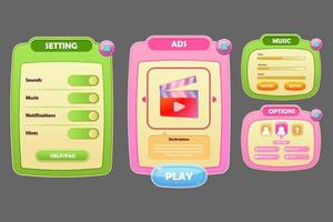 söt och färsk spel ui för mobil eller fönster med grön och rosa Färg vektor