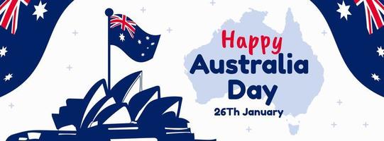 Australien dag baner design för 26: e av januari. abstrakt geometrisk baner för de nationell dag av Australien. australier flagga tema med sydney landmärken bakgrund. vektor