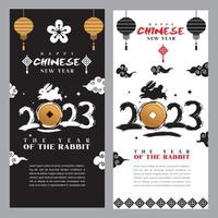 banner flayer vorlage chinesisches asiatisches dekoratives jahr des kaninchenpinselstils vektor