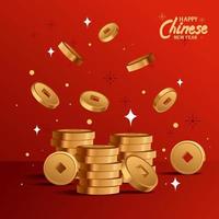 chinesische asiatische dekorative goldene münze für rote farbe des hintergrundbanners vektor