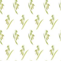 botanischer nahtloser hintergrund. Muster der Haferähren auf weißem Hintergrund. Textur aus Getreidepflanzen für die Gestaltung von Küchentischdecken, Backverpackungen. vektor