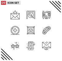 Stock Vector Icon Pack mit 9 Zeilen Zeichen und Symbolen für die Behandlung medizinisches chinesisches Krankenhaus Webdesign editierbare Vektordesign-Elemente