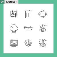 Stock Vector Icon Pack mit 9 Zeilen Zeichen und Symbolen für Schnellboot ui Hut Chef editierbare Vektordesign-Elemente