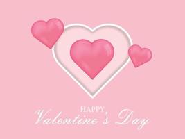 glückliches valentinstagplakat. schöner papierschnitt mit weißem herzrahmen auf rosa hintergrund vektor