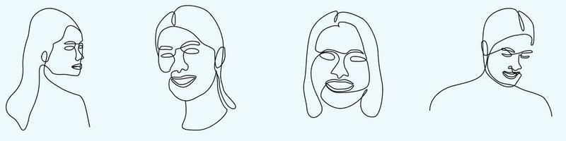 kontinuerlig ett linje hand teckning av kvinna ansikte linje konst feminin vektor