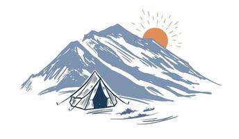 Camping in der Natur, Berge, handgezeichnete Illustrationen vektor