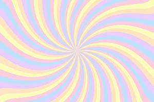 Regenbogenstrudelhintergrund mit Sternen. Regenbogen mit radialem Gradienten aus verdrehter Spirale. Vektor gestreifte Pastellillustration