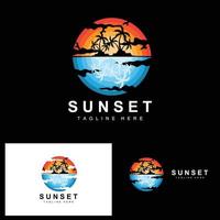 solnedgång strand logotyp design, marinmålning illustration, röd dag semester fläck vektor