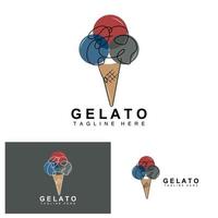 Eiscreme-Gelato-Logo-Design, süße weiche kalte Speisen, Produkte der Vektormarke