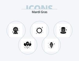 mardi gras glyf ikon packa 5 ikon design. hatt. karneval. plats. kostym. pärlor vektor