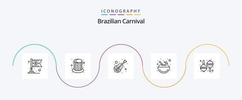 Brasilianische Karnevalslinie 5 Icon Pack inklusive Instrument. Cocktail. Gitarre. Karneval. Geige vektor