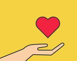 kärlek begrepp hand med röd hjärta form. tecknad serie vektor stil för din design