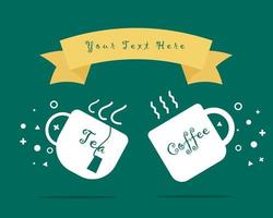 kaffe och te begrepp av kopp av varm kaffe och kopp av te med band i årgång stil för din text på mörk grön bakgrund. vektor