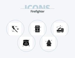 brandman glyf ikon packa 5 ikon design. nödsituation. brand. hatt. evakuera. nödsituation vektor