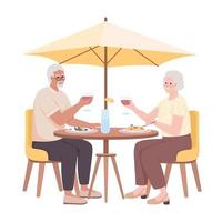 Rentnerehepaar essen im Café zu Abend, halbflache Farbvektorfiguren. editierbare Figur. Ganzkörpermenschen auf Weiß. datierung einfache karikaturartillustration für webgrafikdesign und -animation vektor
