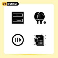 Stock Vector Icon Pack mit 4 Zeilenzeichen und Symbolen für Konten Multimedia-Aktivitäten Spielschritt editierbare Vektordesign-Elemente