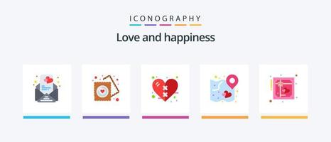 kärlek platt 5 ikon packa Inklusive inbjudan. bröllop. läka. strategi. kärlek. kreativ ikoner design vektor