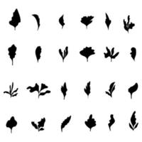 Satz abstrakte handgezeichnete Blätter isoliert auf weißem Hintergrund, Symbol für soziale Medien, Doodle-Element für Webdesign, umrissener botanischer Aufkleber, Tätowierung, kreatives Blattwerk vektor