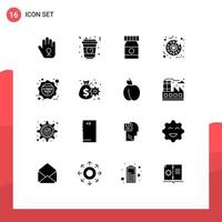 Stock Vector Icon Pack mit 16 Zeilenzeichen und Symbolen zum Verkauf Rabatt Strand Cyber Monday Spinne editierbare Vektordesign-Elemente