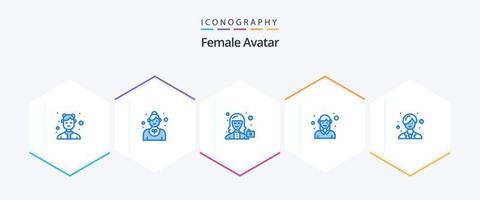 weiblicher Avatar 25 blauer Icon-Pack einschließlich weiblich. Benutzerbild. Bedienung. Benutzer. weiblich vektor