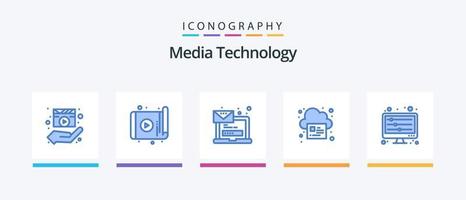 Media Technology Blue 5 Icon Pack inkl. Druck. online. Gerät. Anmeldung. Laptop. kreatives Symboldesign vektor