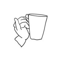 Hand hält eine Tasse Kaffee-Symbol, Strichzeichnungen der Hand, die eine Tasse Kaffee hält vektor